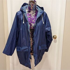 Vintage climate zone Size Medium Blue PVC Hooded Rain Jacket Coat